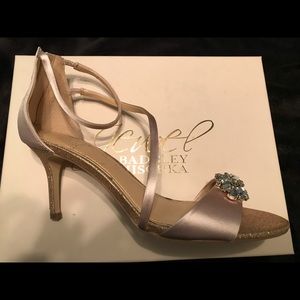 Blush/Rose Gold Glitter Satin Evening Heels Sz 9